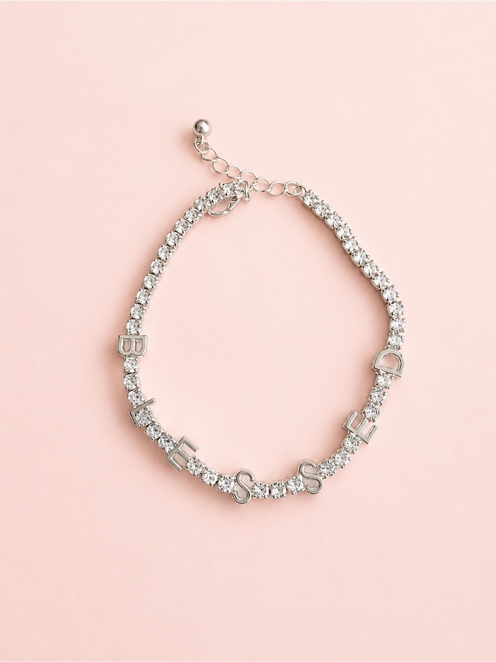 Danecraft “BLESSED” Crystal Tennis Bracelet – Fine Silver Plated